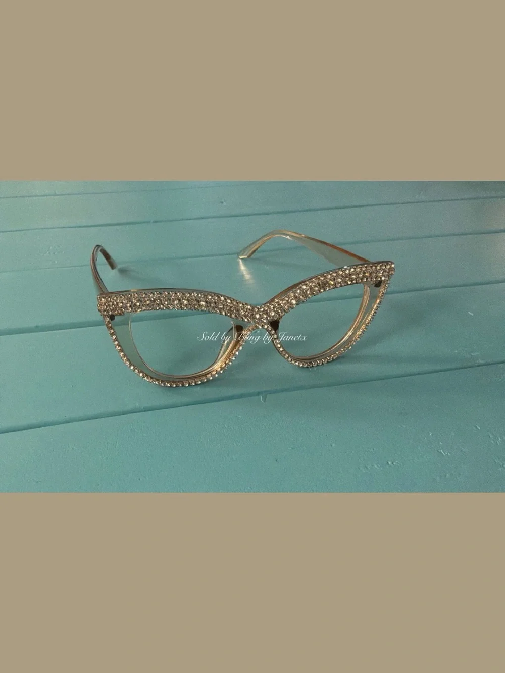 Blinged Cat Eye Glasses -Brown or Champagne -Clear lenses -For Fashion wear only